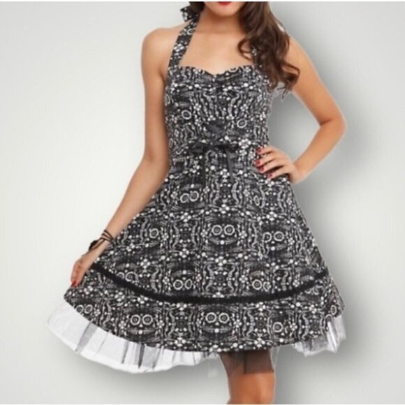 Book Of Life Women's Halter Black Skull Printed Rockabilly Dress - Large - Picture 1 of 13